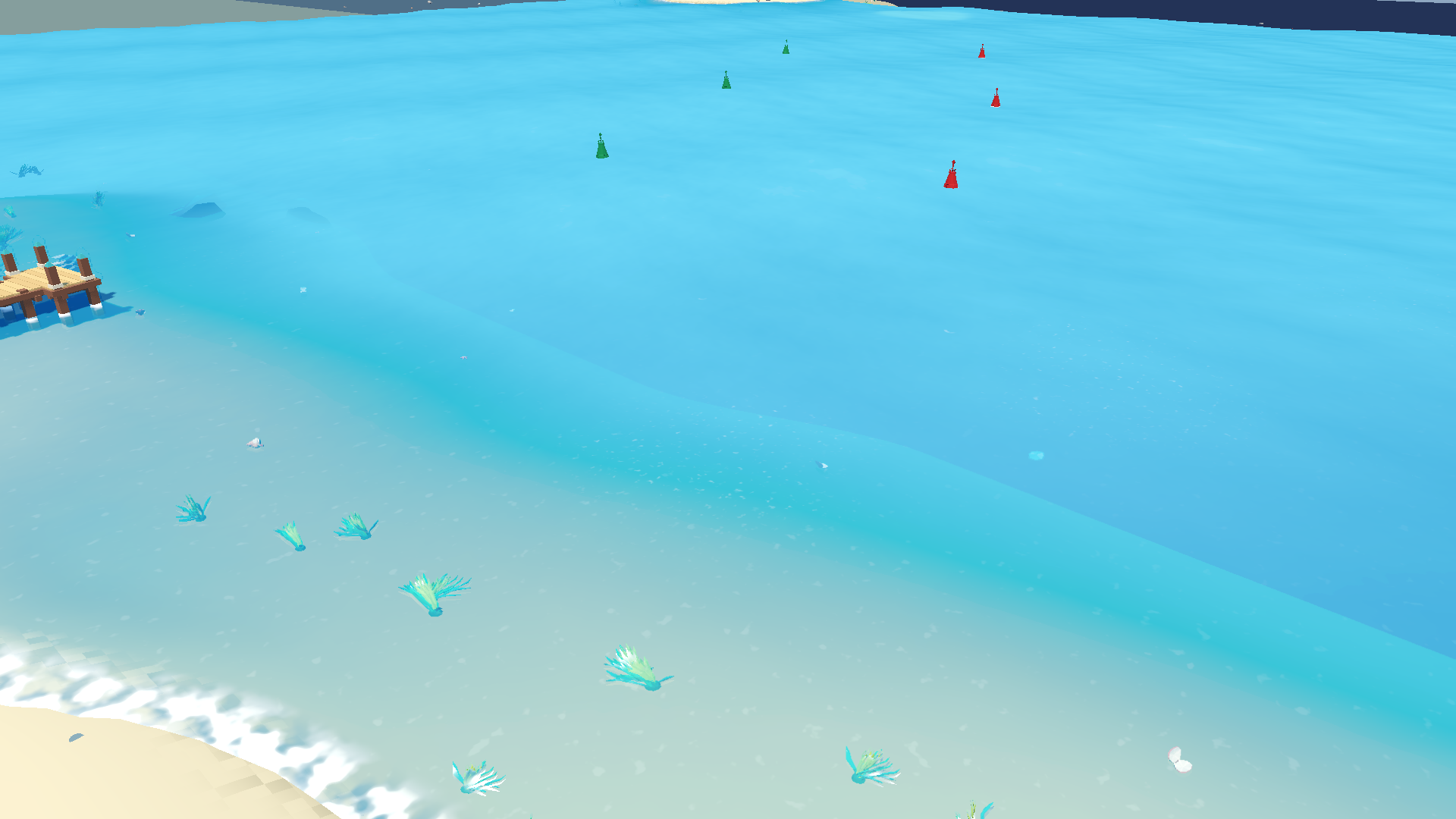 Bright absorption-based water with visible seabed detail