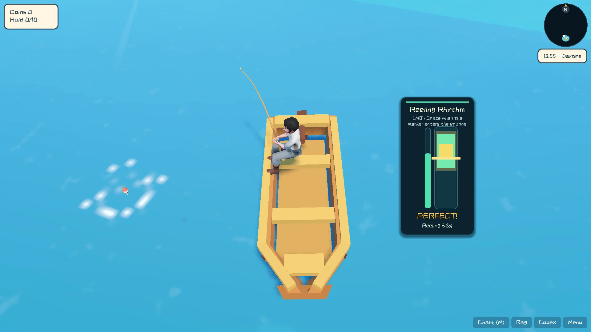 A real in-game fishing encounter using the reeling rhythm system / 使用收线节奏系统的真实实机钓鱼画面