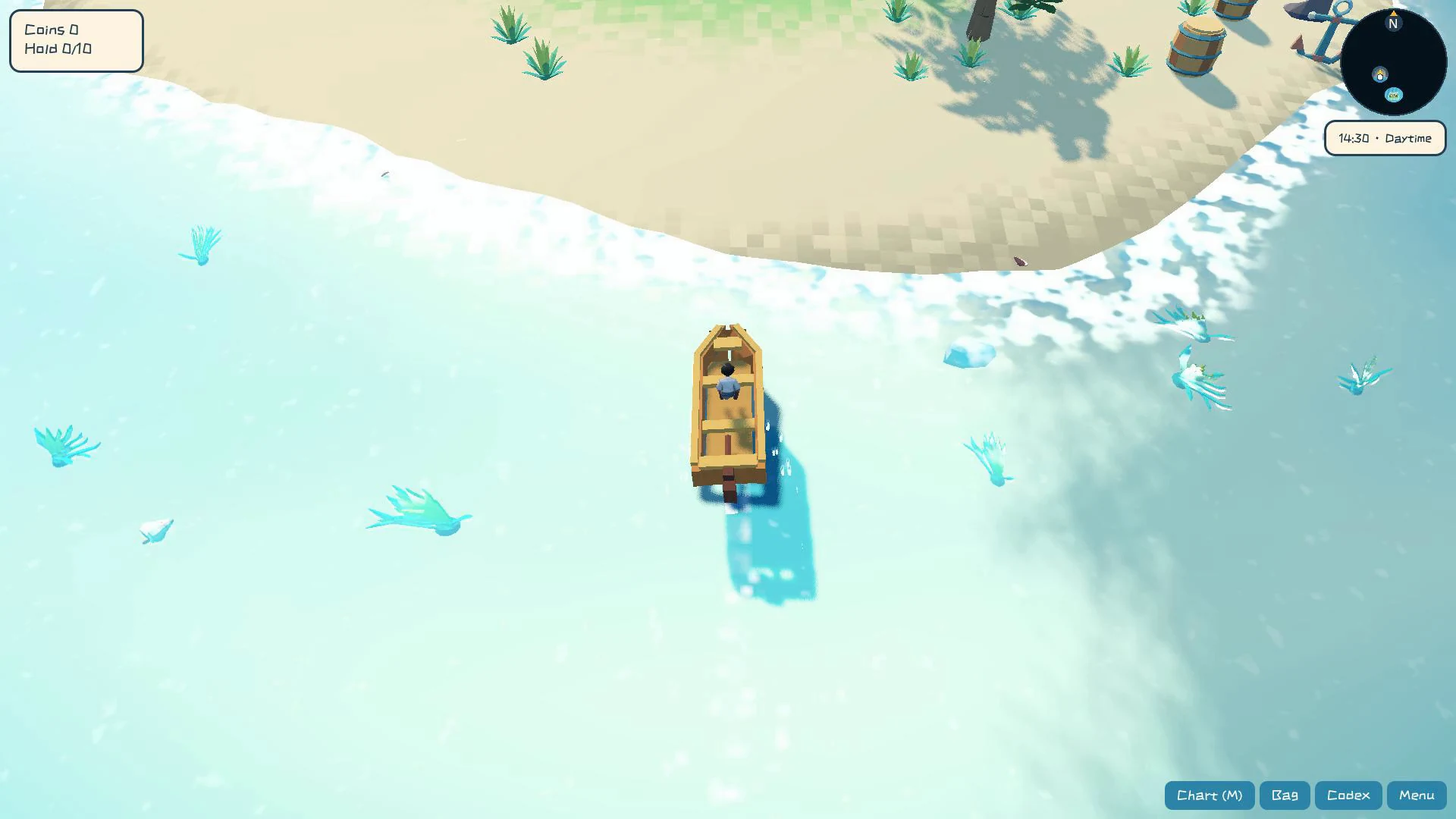 Real in-game footage of a boat approaching an island in Songs of the Shoals